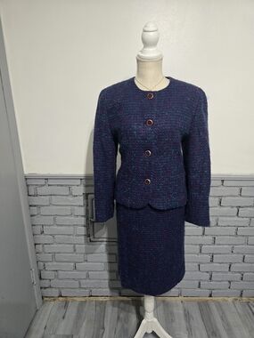 Vintage Pendleton Purple and Navy Tweed Skirt Set